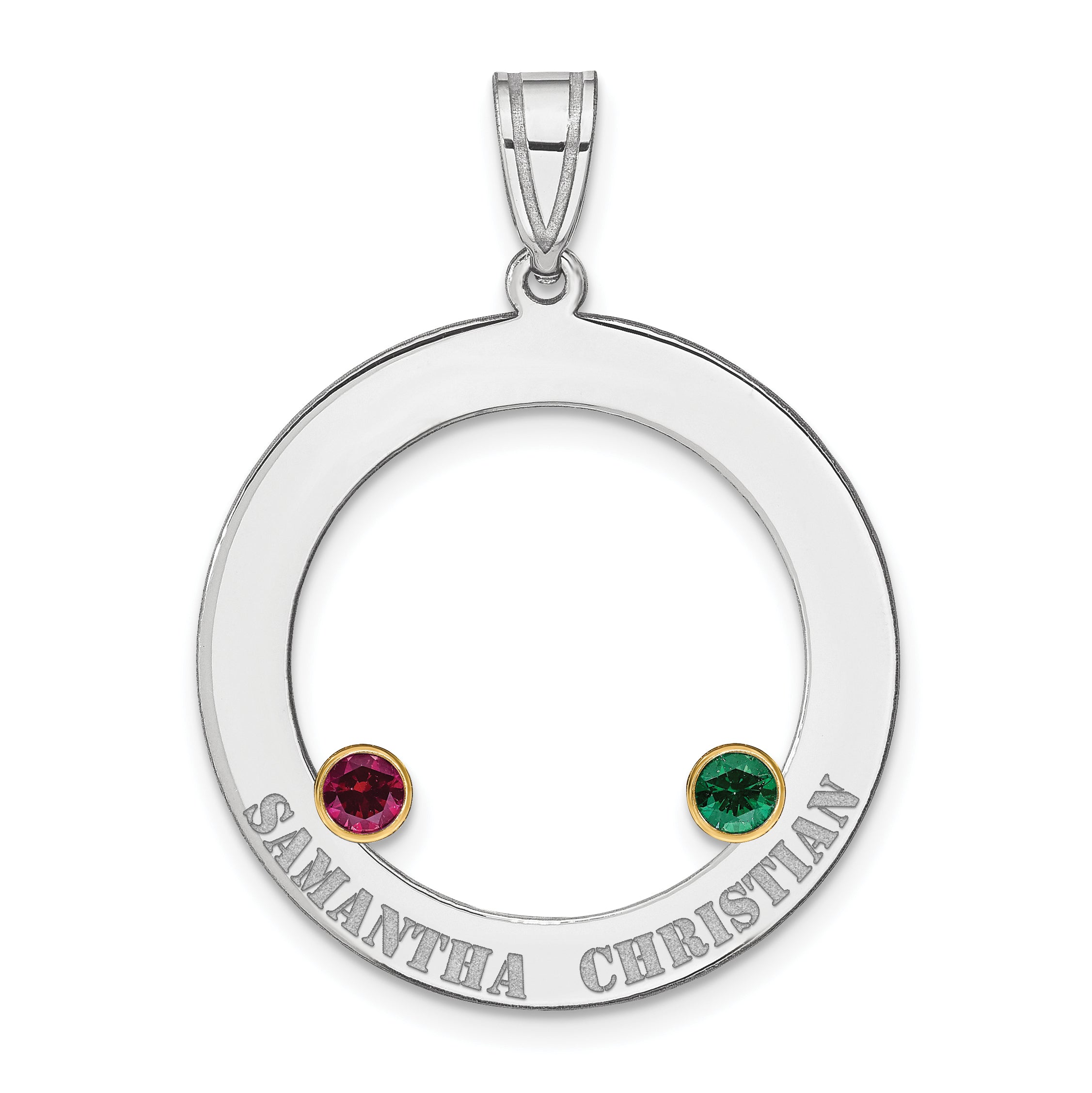 Sterling Silver Ss/Rhod-Plated 2 Birthstone Circle With 14K Bezel Family Pendant