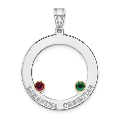 Sterling Silver Ss/Rhod-Plated 2 Birthstone Circle With 14K Bezel Family Pendant