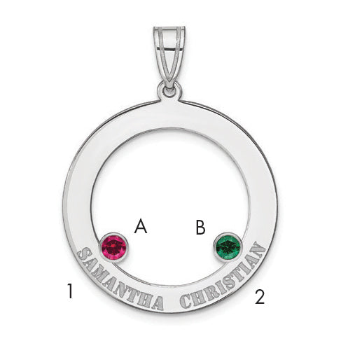 Sterling Silver Ss/Rhodium-Plated 2 Birthstone Circle With Ss Bezel Family Pendant