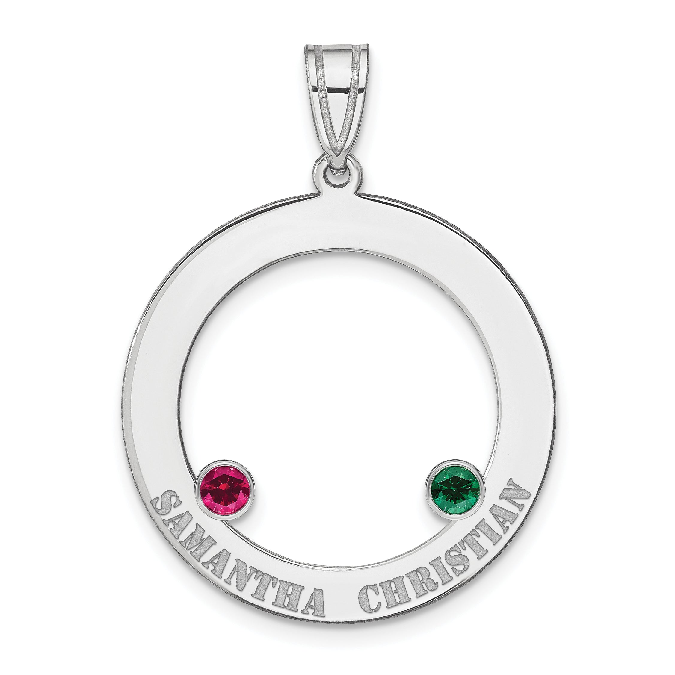 Sterling Silver Ss/Rhodium-Plated 2 Birthstone Circle With Ss Bezel Family Pendant