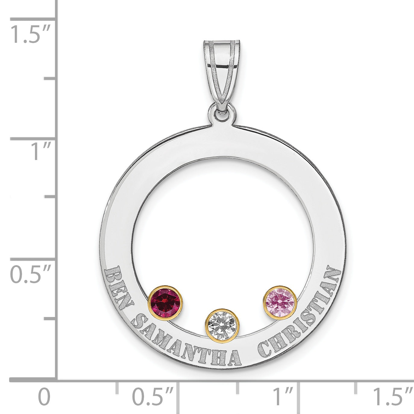 Sterling Silver Ss/Rhod-Plated 3 Birthstone Circle With 14K Bezel Family Pendant