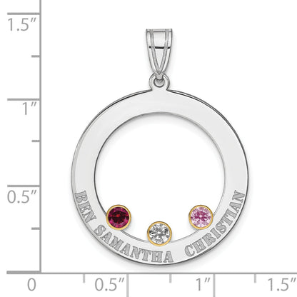Sterling Silver Ss/Rhod-Plated 3 Birthstone Circle With 14K Bezel Family Pendant