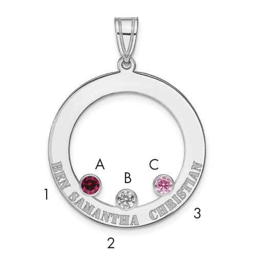 Sterling Silver Ss/Rhodium-Plated 3 Birthstone Circle With Ss Bezel Family Pendant