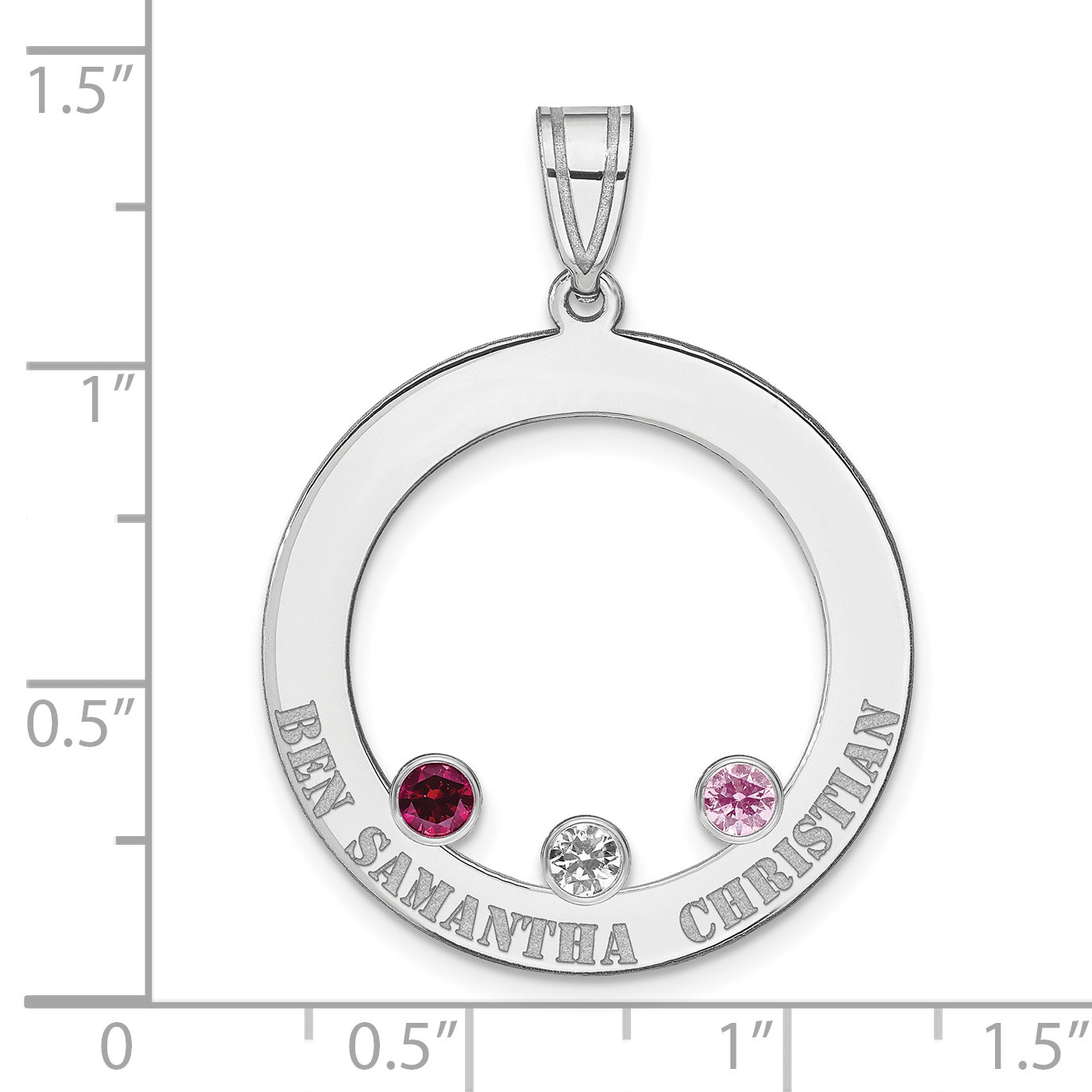 Sterling Silver Ss/Rhodium-Plated 3 Birthstone Circle With Ss Bezel Family Pendant