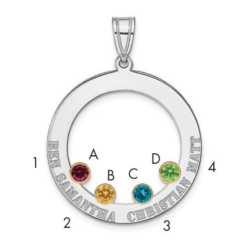 Sterling Silver Ss/Rhod-Plated 4 Birthstone Circle With 14K Bezel Family Pendant