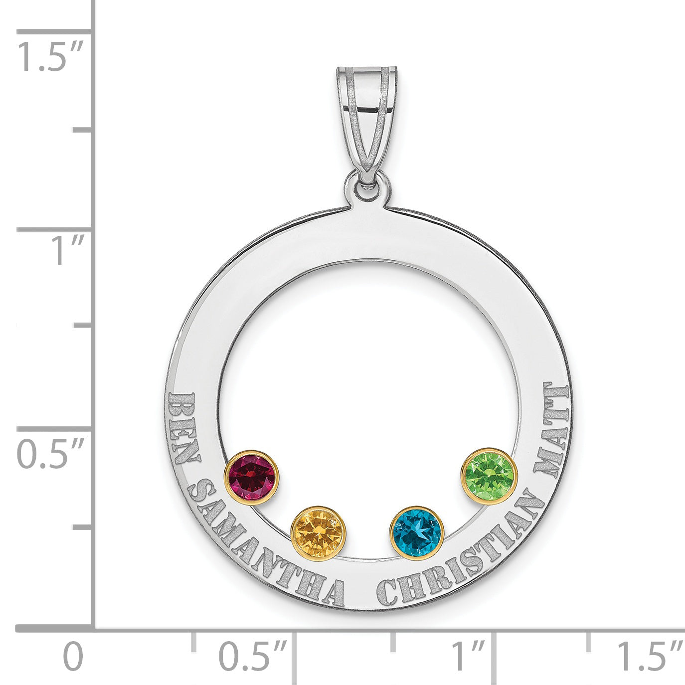 Sterling Silver Ss/Rhod-Plated 4 Birthstone Circle With 14K Bezel Family Pendant