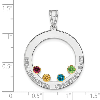 Sterling Silver Ss/Rhod-Plated 4 Birthstone Circle With 14K Bezel Family Pendant