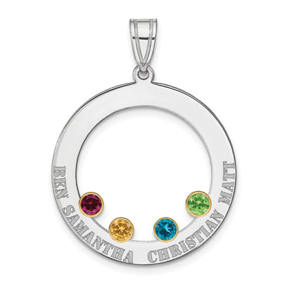 Sterling Silver Ss/Rhod-Plated 4 Birthstone Circle With 14K Bezel Family Pendant
