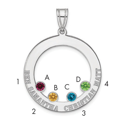 Sterling Silver Ss/Rhodium-Plated 4 Birthstone Circle With Ss Bezel Family Pendant