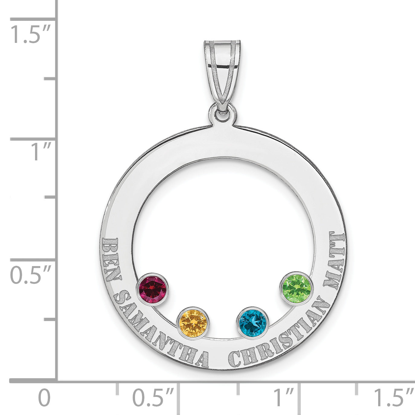 Sterling Silver Ss/Rhodium-Plated 4 Birthstone Circle With Ss Bezel Family Pendant
