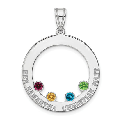 Sterling Silver Ss/Rhodium-Plated 4 Birthstone Circle With Ss Bezel Family Pendant