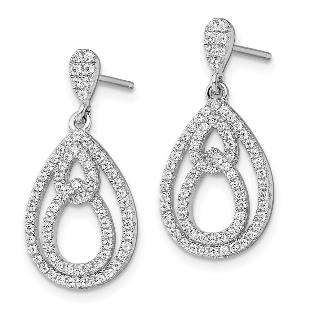 Sterling Silver Brilliant Embers Rhodium-Plated 148 Stone Micro Pav Cz Dangle Post Earrings
