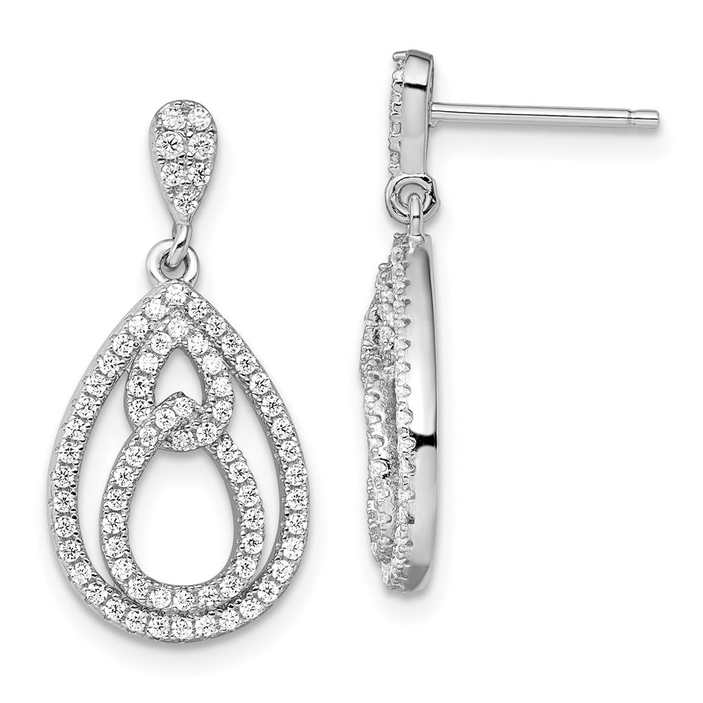 Sterling Silver Brilliant Embers Rhodium-Plated 148 Stone Micro Pav Cz Dangle Post Earrings