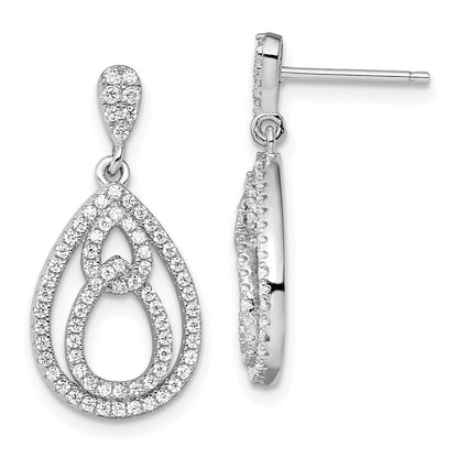 Sterling Silver Brilliant Embers Rhodium-Plated 148 Stone Micro Pav Cz Dangle Post Earrings