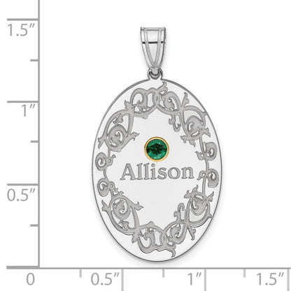 Sterling Silver Rhodium-Plated/14K Bezel Crystal Family Pendant
