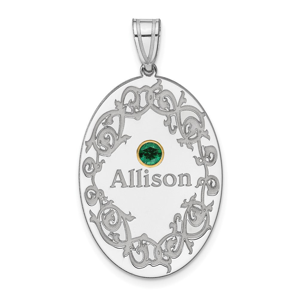 Sterling Silver Rhodium-Plated/14K Bezel Crystal Family Pendant