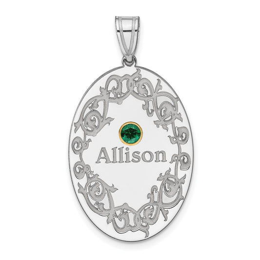 Sterling Silver Rhodium-Plated/14K Bezel Crystal Family Pendant
