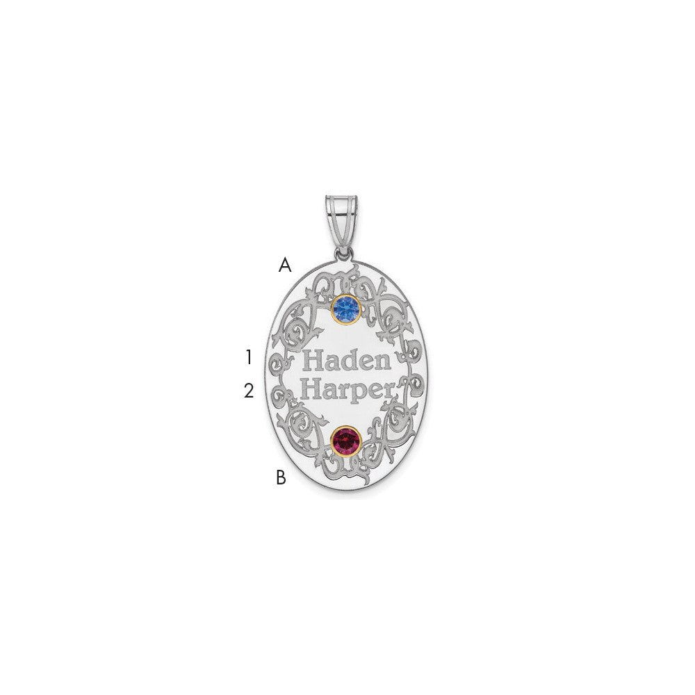 Sterling Silver Rhodium-Plated/14K Bezel Crystal Family Pendant
