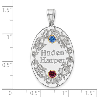 Sterling Silver Rhodium-Plated/14K Bezel Crystal Family Pendant