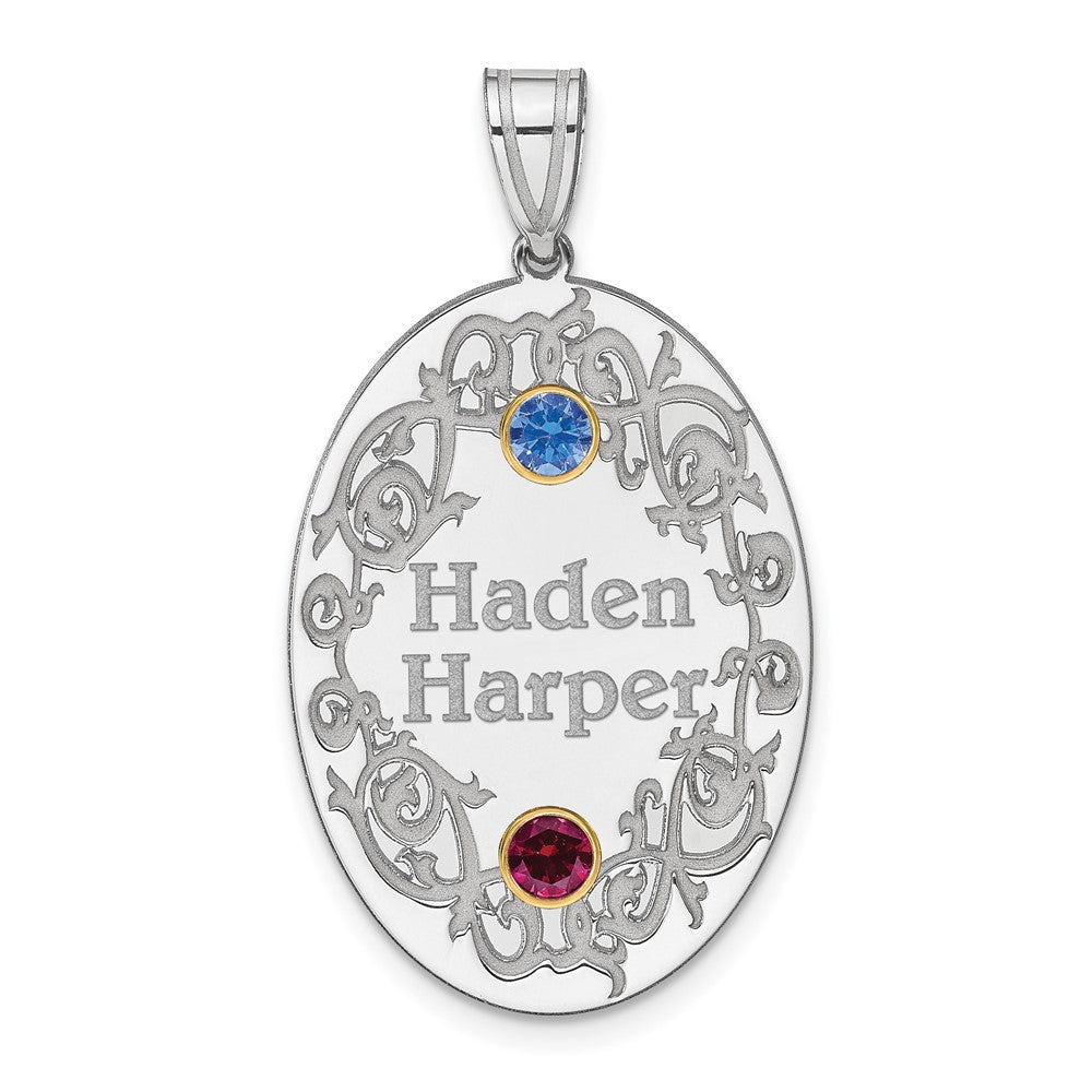 Sterling Silver Rhodium-Plated/14K Bezel Crystal Family Pendant