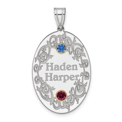Sterling Silver Rhodium-Plated/14K Bezel Crystal Family Pendant