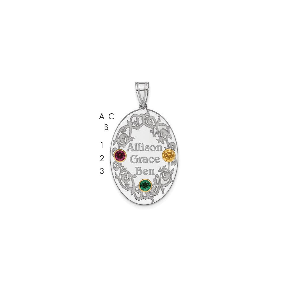 Sterling Silver Rhodium-Plated/14K Bezel Crystal Family Pendant
