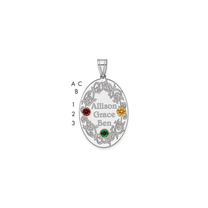 Sterling Silver Rhodium-Plated/14K Bezel Crystal Family Pendant