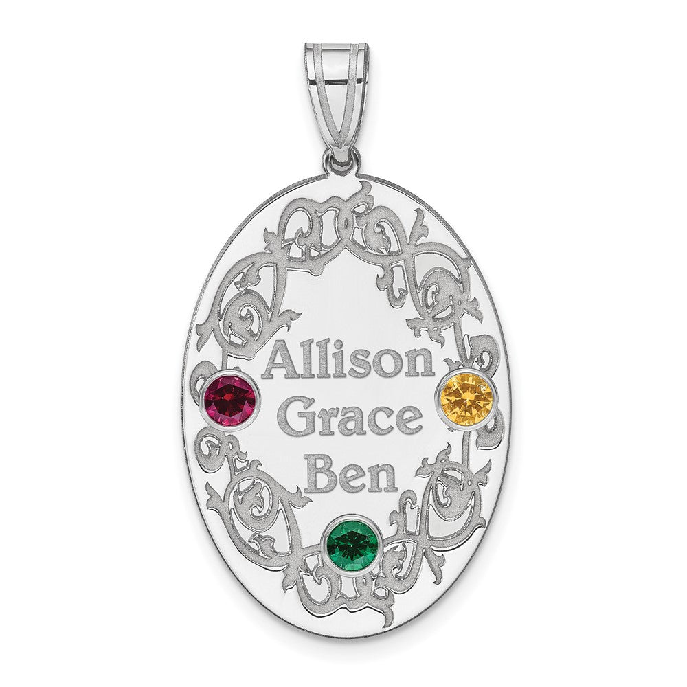 Sterling Silver Rhodium-Plated Crystal Family Pendant