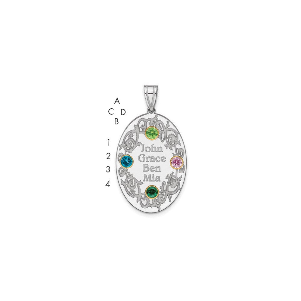 Sterling Silver Rhodium-Plated/14K Bezel Crystal Family Pendant