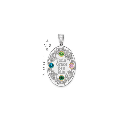 Sterling Silver Rhodium-Plated/14K Bezel Crystal Family Pendant