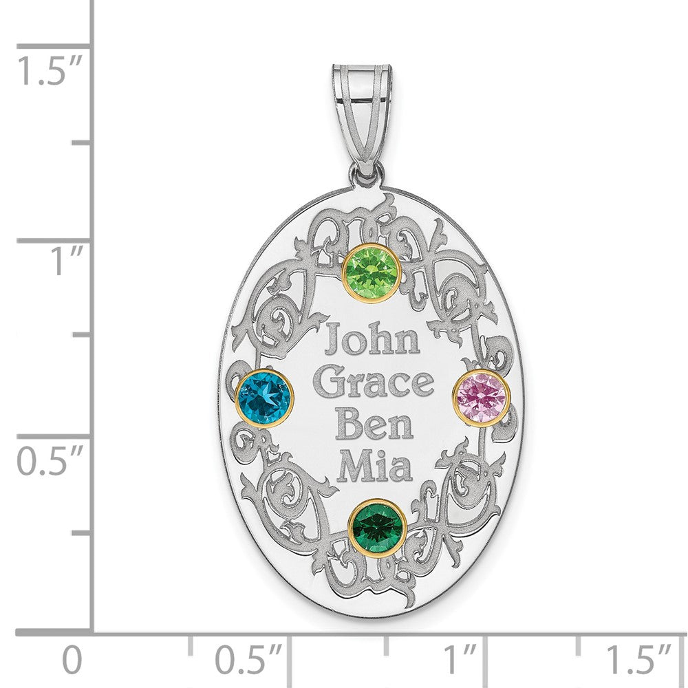 Sterling Silver Rhodium-Plated/14K Bezel Crystal Family Pendant