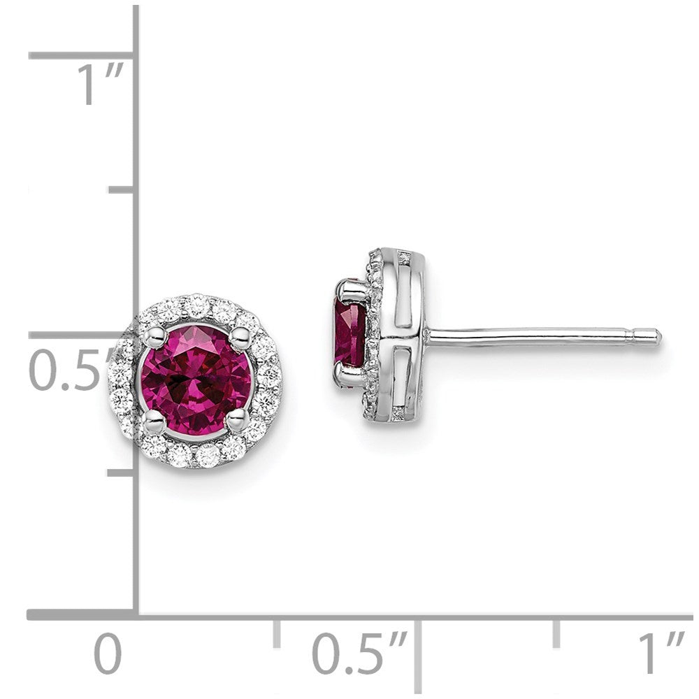 Brilliant Embers Sterling Silver Rhodium-plated 34 Stone CZ and Red Corundum Post Stud Halo Earrings
