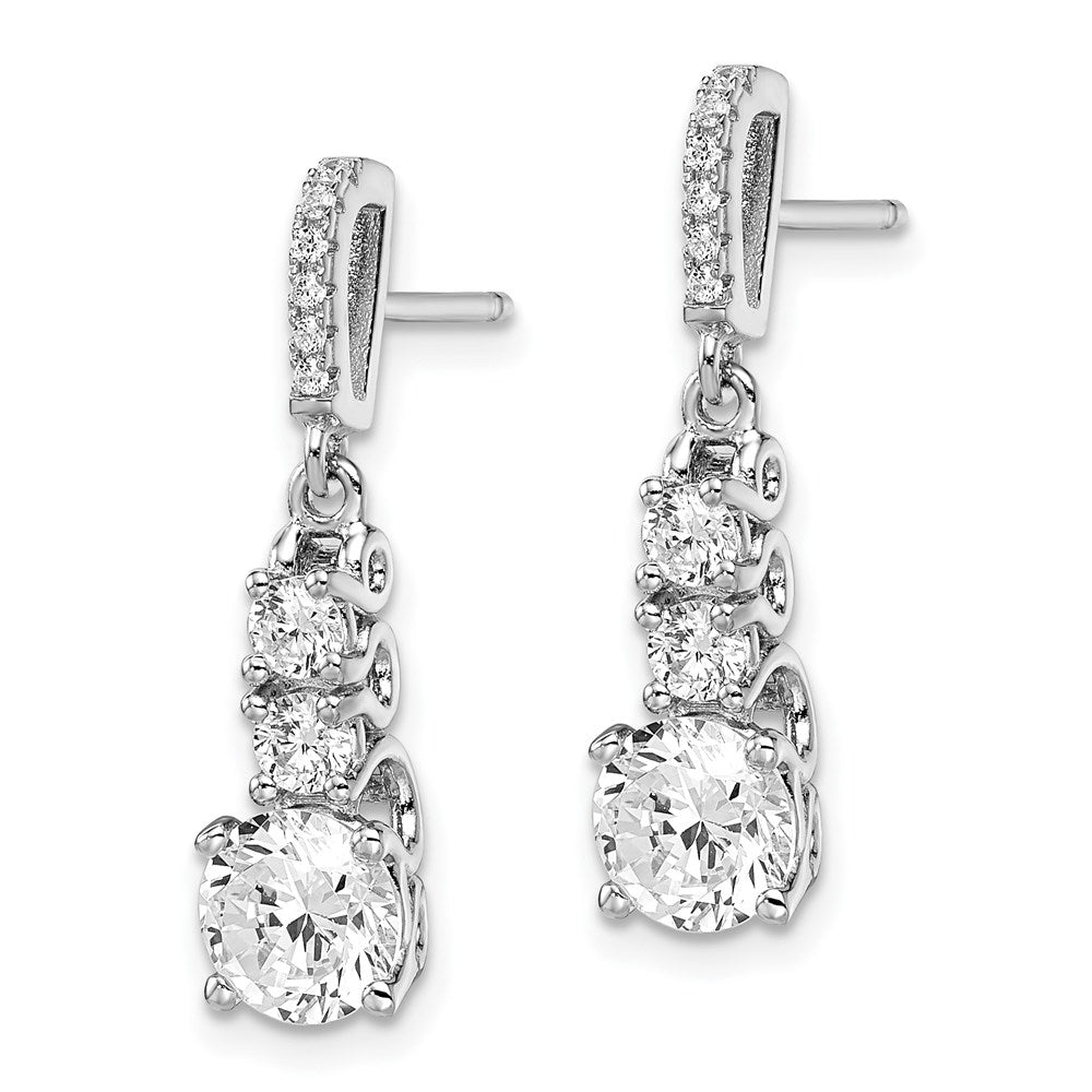 Sterling Silver Brilliant Embers Rhodium-Plated 18 Stone Micro Pav Cz 3 Dangle Post Earrings