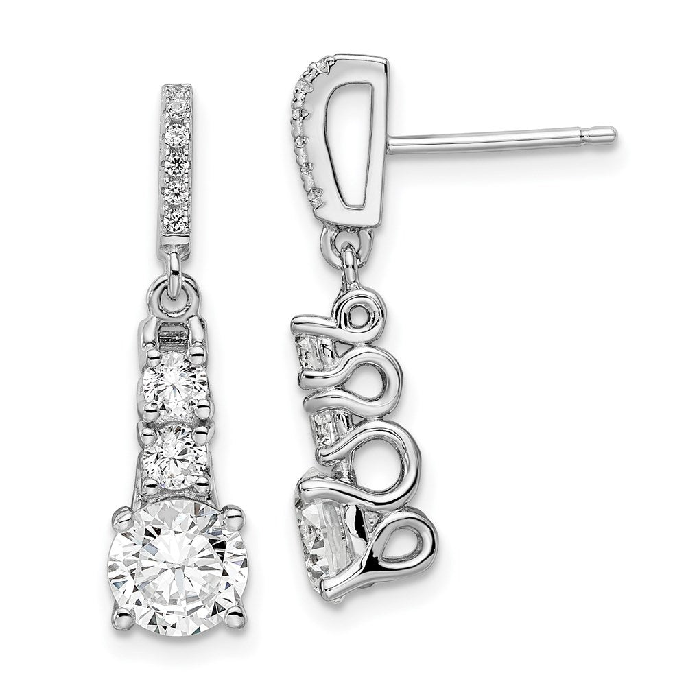 Sterling Silver Brilliant Embers Rhodium-Plated 18 Stone Micro Pav Cz 3 Dangle Post Earrings