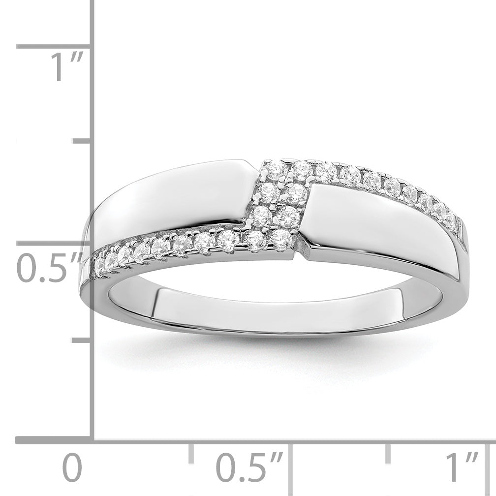 Sterling Silver Brilliant Embers Rhodium-Plated 24 Stone Micro Pav Cz Men'S Ring