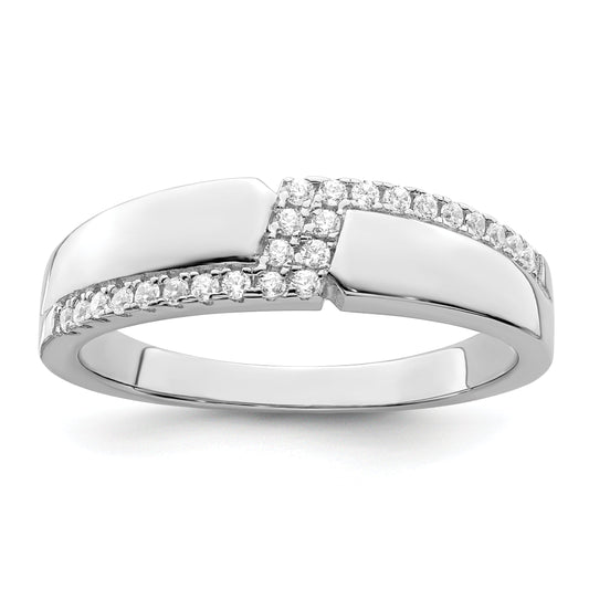 Sterling Silver Brilliant Embers Rhodium-Plated 24 Stone Micro Pav Cz Men'S Ring