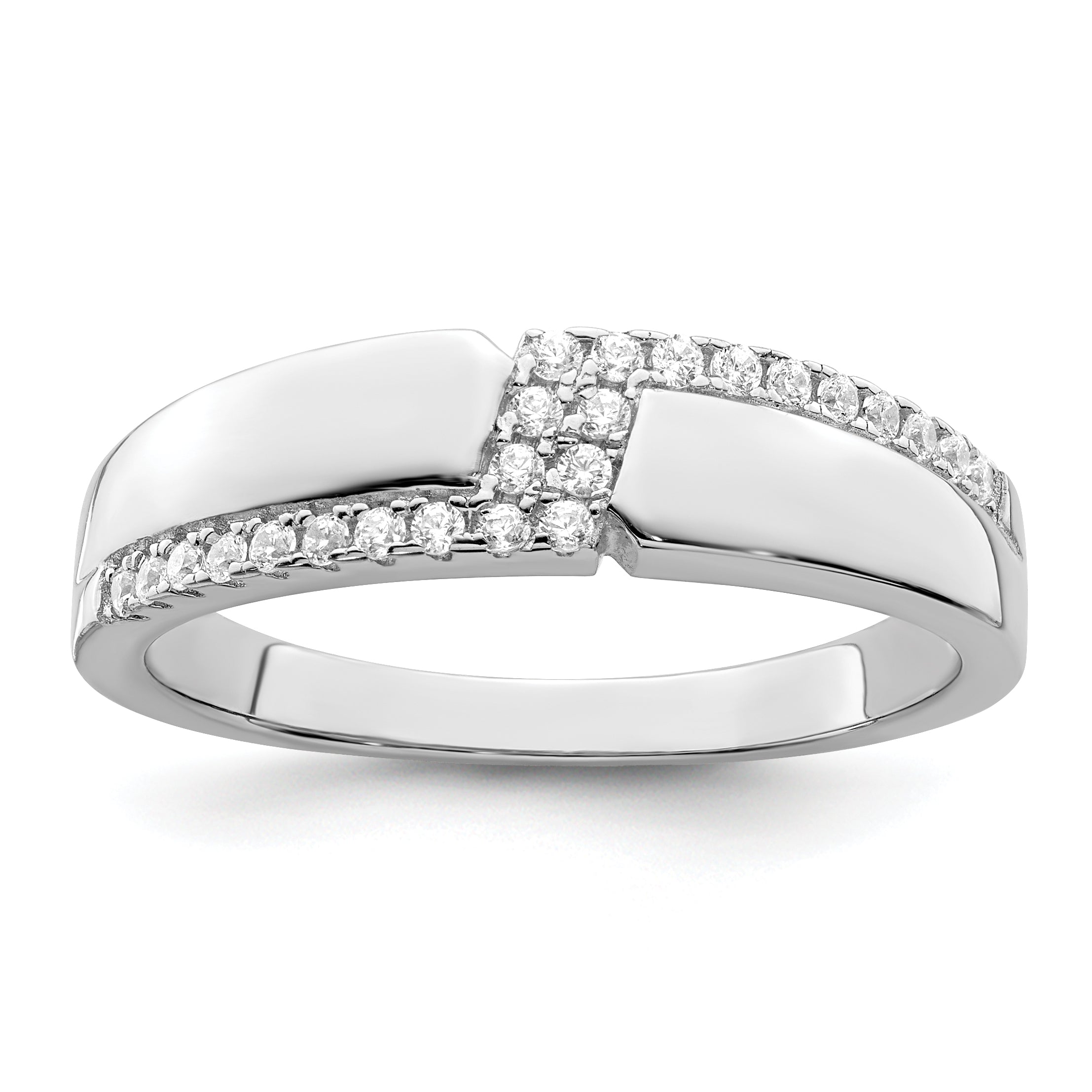 Sterling Silver Brilliant Embers Rhodium-Plated 24 Stone Micro Pav Cz Men'S Ring