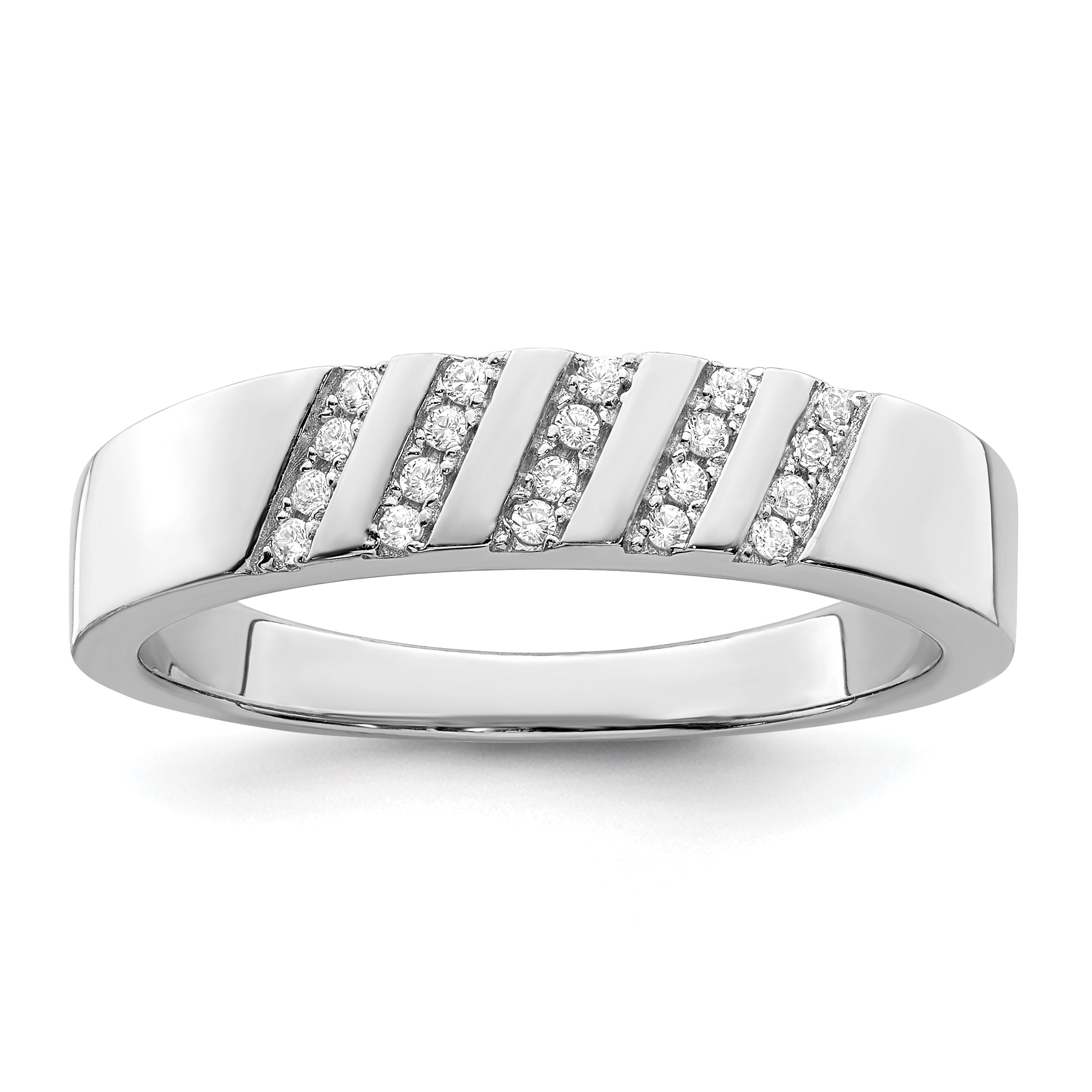 Sterling Silver Brilliant Embers Rhodium-Plated 20 Stone Micro Pav Cz Men'S Ring