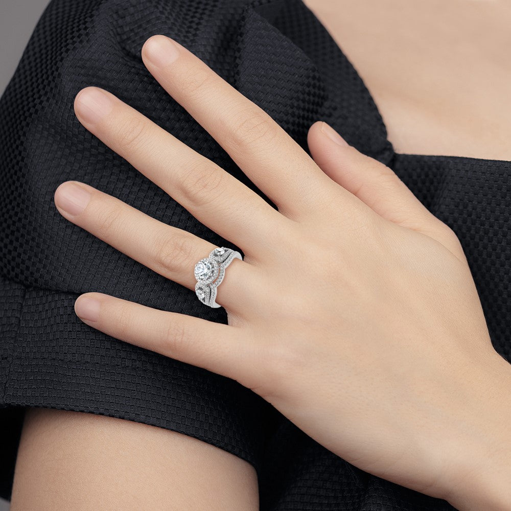 Sterling Silver Brilliant Embers Rhodium-Plated 93 Stone Micro Pav Cz 2-Piece Wedding Set