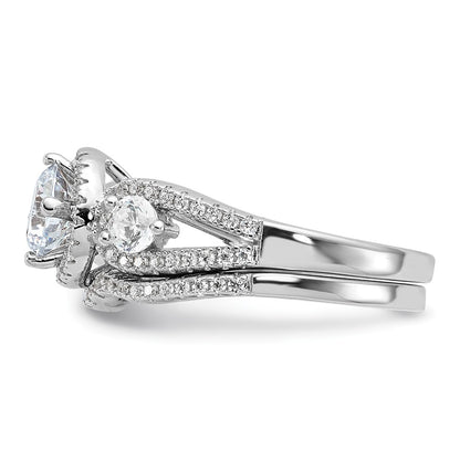 Sterling Silver Brilliant Embers Rhodium-Plated 93 Stone Micro Pav Cz 2-Piece Wedding Set