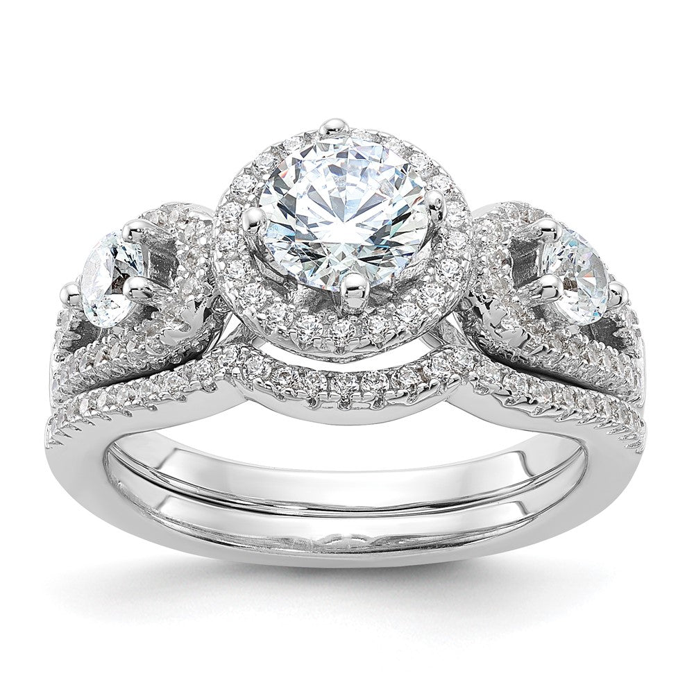 Sterling Silver Brilliant Embers Rhodium-Plated 93 Stone Micro Pav Cz 2-Piece Wedding Set