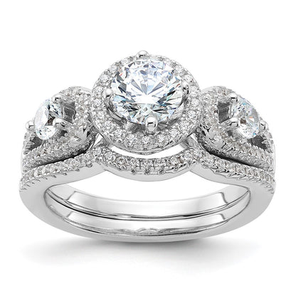 Sterling Silver Brilliant Embers Rhodium-Plated 93 Stone Micro Pav Cz 2-Piece Wedding Set