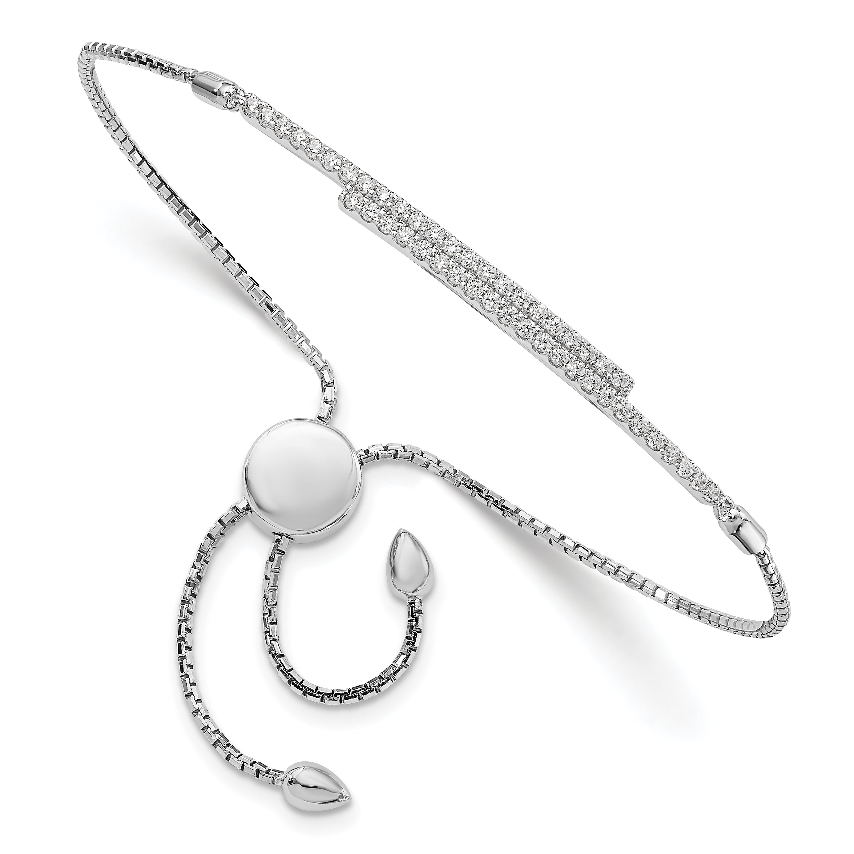 Sterling Silver Brilliant Embers Rhodium-Plated 46 Stone Micro Pav Cz Adjustable Bracelet