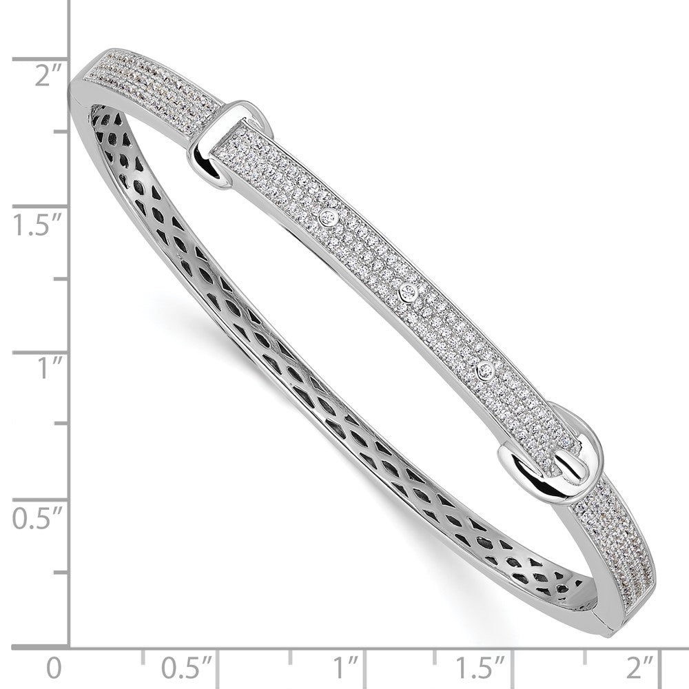 Sterling Silver Brilliant Embers Rhodium-Plated 202 Stone Micro Pav Cz Buckle Hinged Bangle