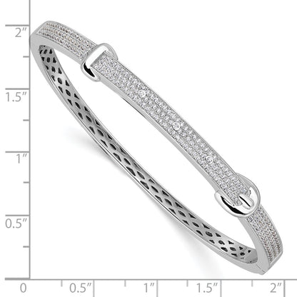 Sterling Silver Brilliant Embers Rhodium-Plated 202 Stone Micro Pav Cz Buckle Hinged Bangle