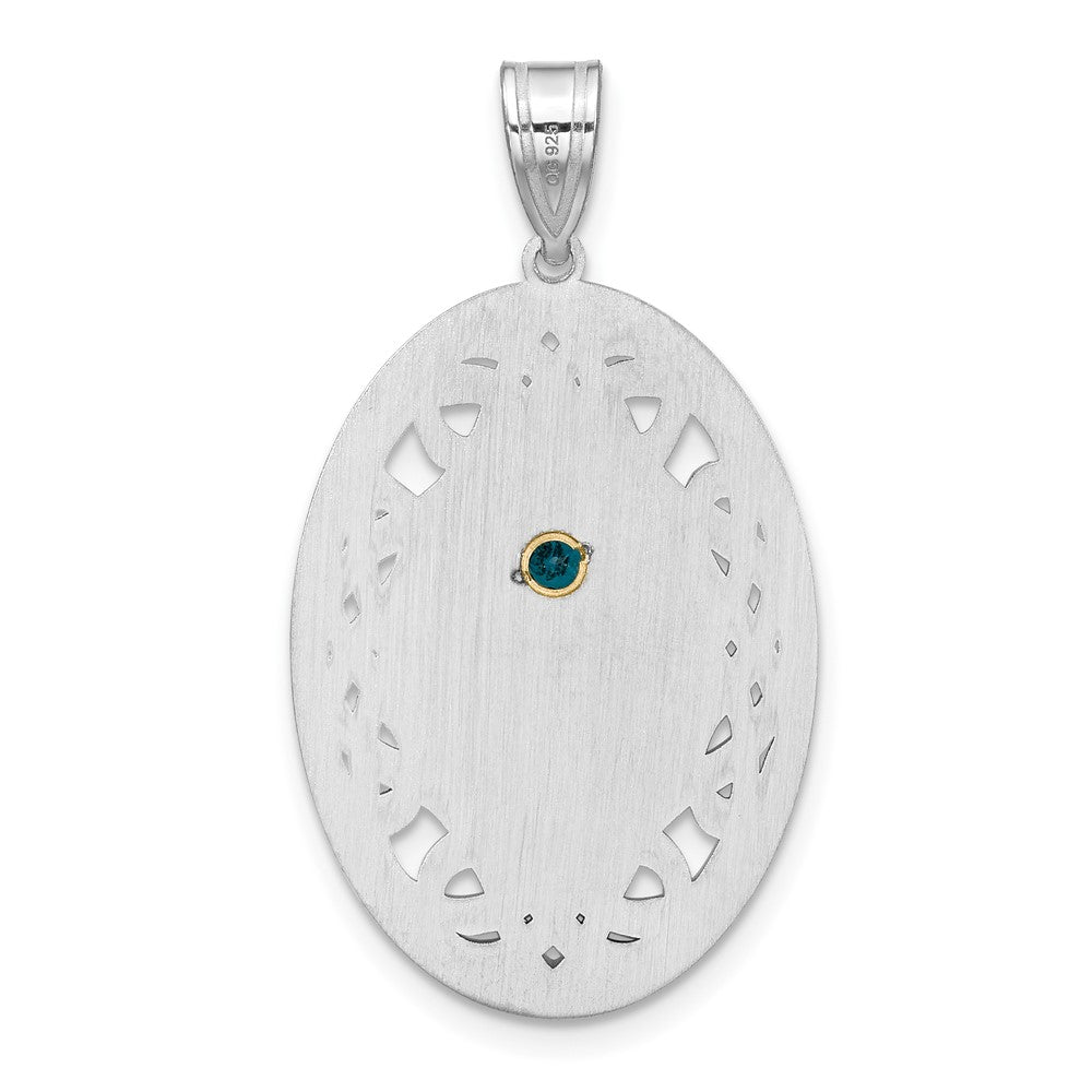 Sterling Silver Rhodium-Plated/14K Bezel Crystal Family Pendant