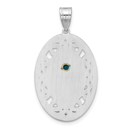 Sterling Silver Rhodium-Plated/14K Bezel Crystal Family Pendant