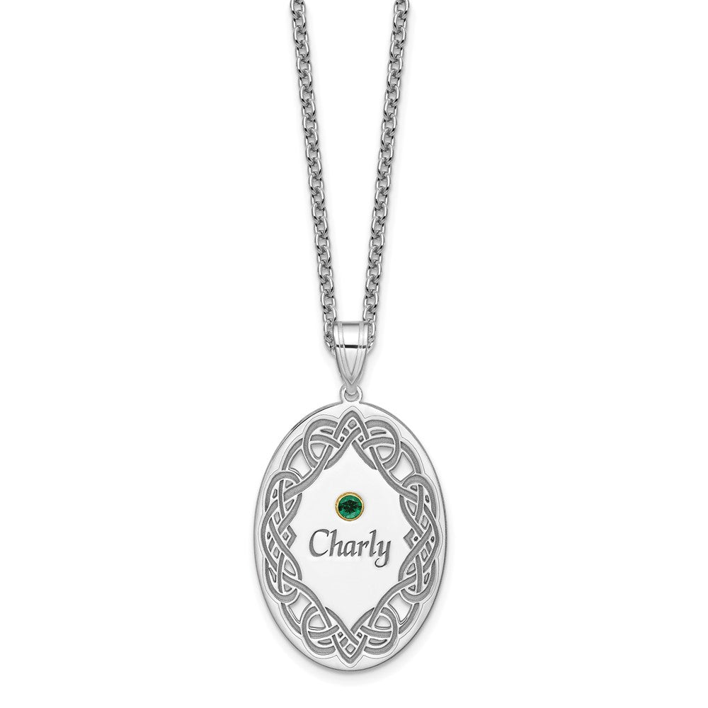 Sterling Silver Rhodium-Plated/14K Bezel Crystal Family Pendant