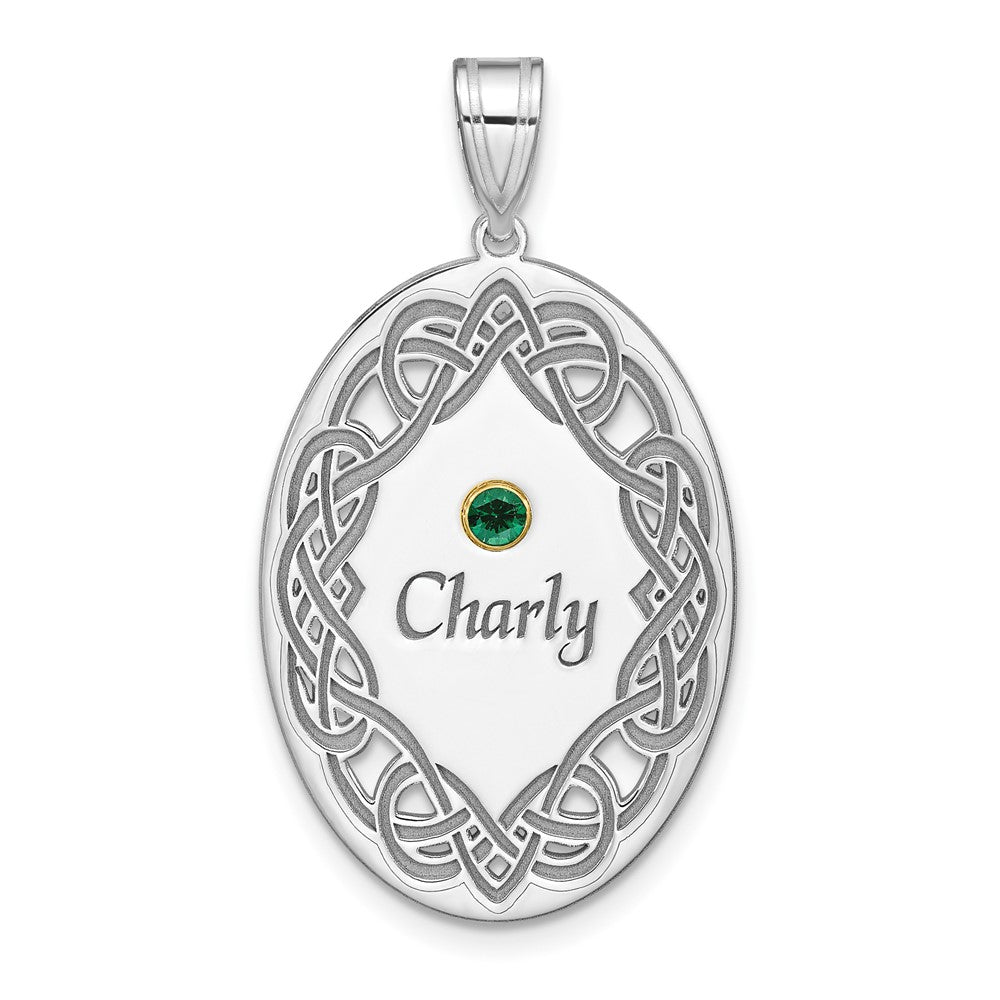 Sterling Silver Rhodium-Plated/14K Bezel Crystal Family Pendant