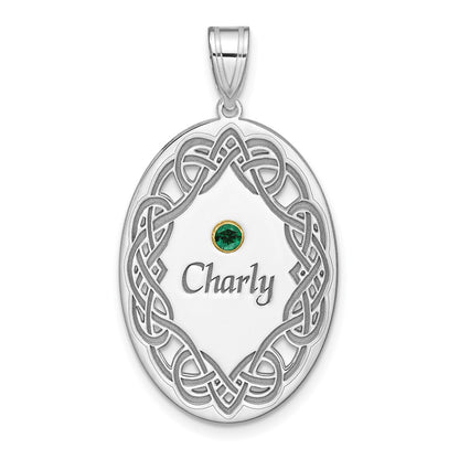 Sterling Silver Rhodium-Plated/14K Bezel Crystal Family Pendant